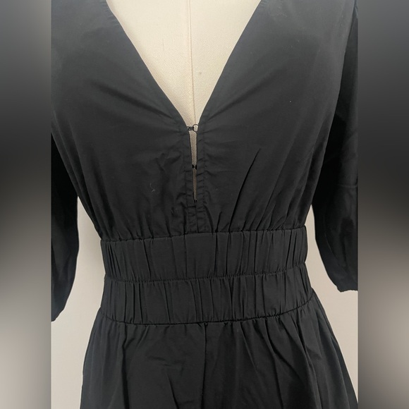 Rachel Parcell Puff Sleeve V-neck Poplin Midi Dress | Black Size Small - Picture 11 of 13